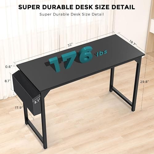 DUMOS 32 Inch Small Computer Office Desk Modern Simple Style Writing Study Work Table for Home Bedroom - Modern Black thumbnail 3