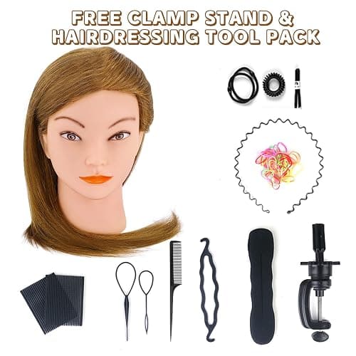 Mannequin Head with 100% Human Hair, MYSWEETY Doll Head for Hair Styling, Manikin Head Cosmetology Makeup Hairdressing Training Head with Clamp Holder and Tools(18" Brown, Makeup) thumbnail 9