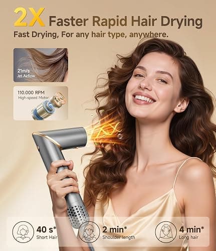 8 in 1 Hair Styler Set & Hair Dryer Brush, 110,000 RPM High-Speed Negative Ionic Foldable Hair Dryer Fast Drying, Multi Professional Hot air Styler for Curling Volumizing Straightening Styling(Gray) thumbnail 2