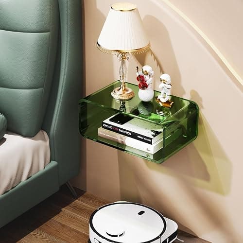 Acrylic Floating Nightstand, Bedside Table, Nightstand Shelf Wall Mounted Bedside Shelf (Green, Small) thumbnail 7