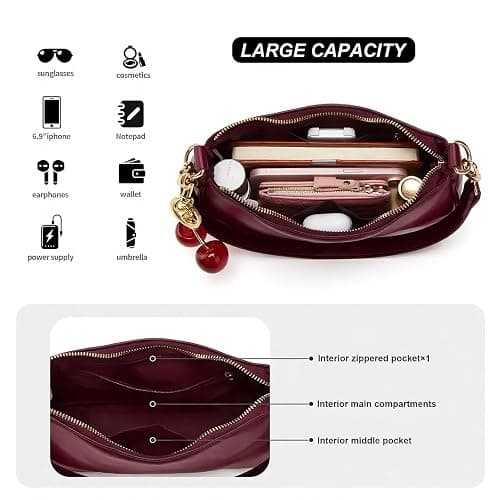 MOPOVO Black Shoulder Bag for Women Cute Hobo Cherry Purse Retro Clutch Underarm Handbag with Removable Straps thumbnail 4
