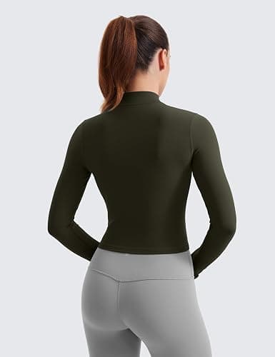 CRZ YOGA Butterluxe Cropped Athletic Jackets for Women - Full Zip Up Track Tops with Thumb Holes Pockets thumbnail 2