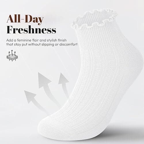 wernies Ruffle Socks Womens 6 Pairs, Cute Ankle Frilly Crew Socks | Lettuce Edge Socks Women Feature Soft Fabric with Elastic Cuffs, Ideal for Daily Wear, Size 5-9/9-12 thumbnail 5