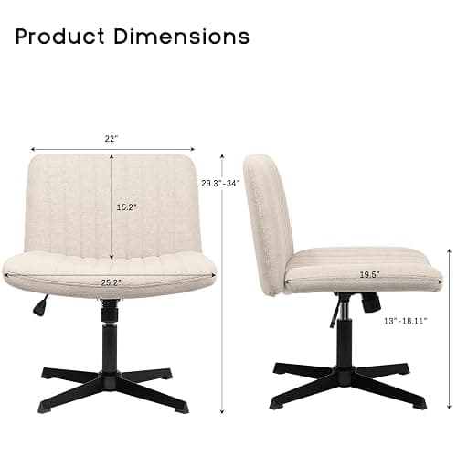 PUKAMI Criss Cross Chair,Comfy Cross Legged Office Desk Chair No Wheels,Modern Fabric Swivel Adjustable Height Mid Back Wide Seat for Home Office Computer Makeup Vanity Task(Beige) thumbnail 2