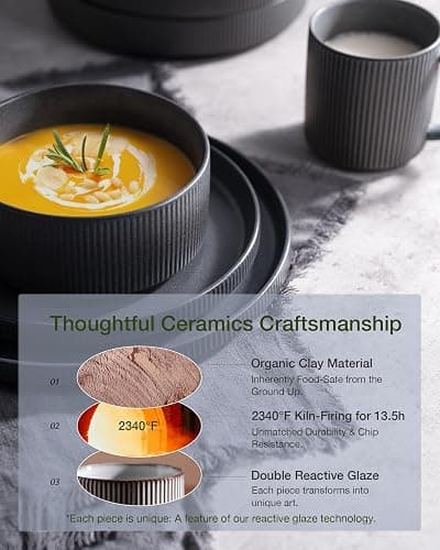 Richmount Star Plates and Bowls Set, 18 Pieces Dinner Sets for 6 People, Stoneware Dinnerware Sets with Dinner Plates/Salad Plate/Cereal Bowls, Dishwasher & Microwave Safe, Matte DarkCharcoal | Dinnerware includes dinner plates and bowls, is scratch resistant and microwave and dishwasher safe thumbnail 7