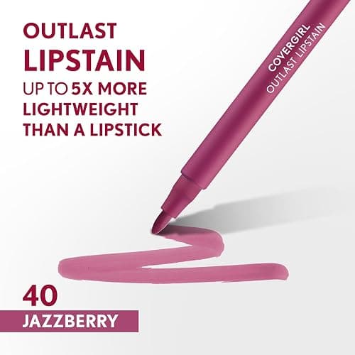 COVERGIRL Outlast, 40 Jazzberry, Lipstain, Smooth Application, Precise Pen-Like Tip, Transfer-Proof, Satin Stained Finish, Vegan Formula, 0.06oz thumbnail 2
