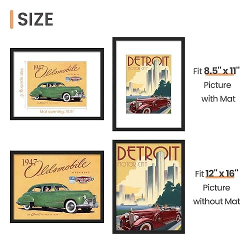 upsimples 12x16 Picture Frame, Display Pictures 8.5x11 with Mat or 12x16 Without Mat, Wall Hanging Photo Frame, Black, 1 Pack thumbnail 4