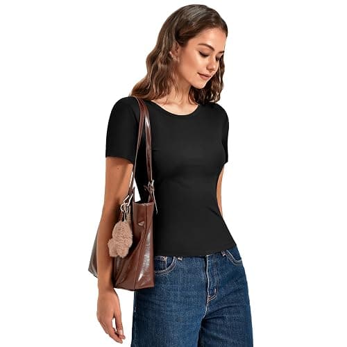 Leafigure 2 Pack Basic Tees for Women | Slim Fit T Shirts, Crewneck, Short Sleeve Crop Tops, Casual Summer, Workout Gym Outfits thumbnail 4