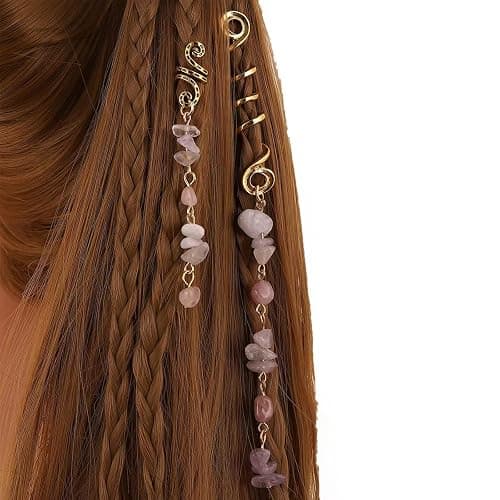 FRDTLUTHW Colored Natural Stone Pendant Hair Jewelry for Braids, Crystal Dreadlock Accessories for Women(pack of 6) thumbnail 7