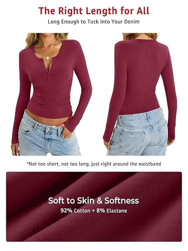 EasyGala Womens Cotton Long Sleeve Shirts V Neck Henley Tops Slim Fit Basic Going Out Tshirts Fall Fashion Outfits 2026 thumbnail 6