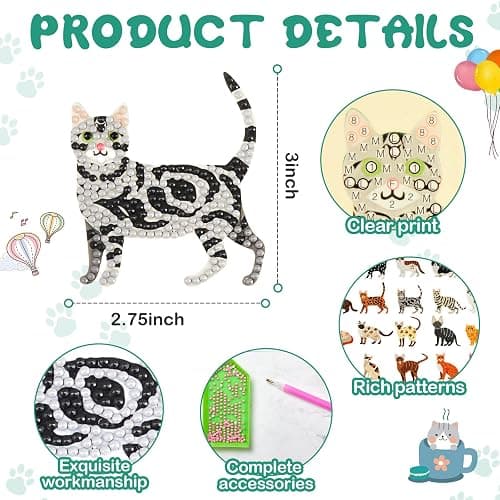 Hungdao 24 Pcs 5D DIY Diamond Sticker Painting Creative Sticker Kids Painting Kits Resin Rhinestone Gem Art Kits for Kids Adult Activity New Year Party Gifts (Cat) - Cat thumbnail 3