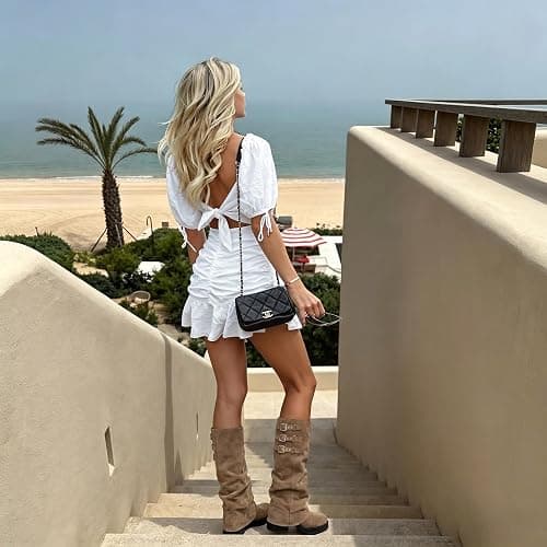 MAVMAX Women Slouchy Knee High Boots Casual Round Toe Pull On Riding Biker Boots Fold Over Chunky Low Heel Platform Boot thumbnail 4