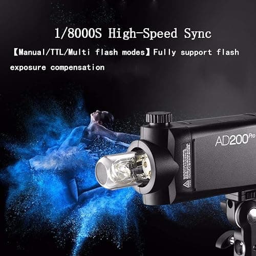 Godox AD200 Pro AD200Pro Flash Strobe, TTL Pocket Flash Monolight, 200W 2.4G Speedlite HSS 1/8000s 2900mAh Li-ion Battery, 500 Full Power Flashes, Bare Bulb/Speedlite Fresnel Flash Head thumbnail 4