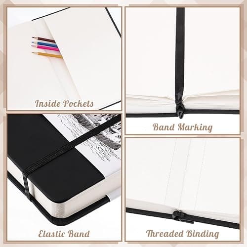 A5 Sketchbook 60 Sheets, Sketchbook with 200GSM Thick Paper - Black Hardback Art Drawing Pad for Sketching, 14.8 x 21 cm, 120Pages thumbnail 6