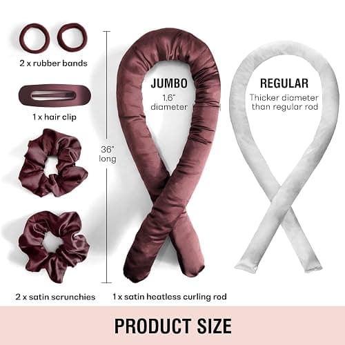 BLINKEEN Jumbo Heatless Hair Curler Set-Satin Heatless Curls Overnight, Jumbo Curling Rod Headband, No Heat Curlers To Sleep in (Burgundy) thumbnail 3