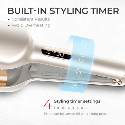 Curling Iron Hair Crimper Waver - TYMO ROVY Beach Waves Curling Wand, Ionic Deep Waver Hair Curler Tool with Ceramic 3 Barrel for Women, Dual Voltage, Anti-Scald, Easy to Use, Elegant Gold, 1.25 Inch thumbnail 3