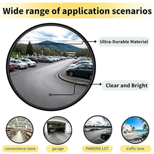 THAIMATS 24in Wide-Angle Unbreakable Convex Mirror | Heavy-duty unbreakable acrylic, instant rebound, wall mount. Indoor/outdoor for garage, driveway, warehouse, street. thumbnail 4