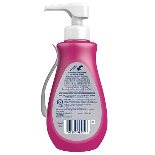 Veet Professional 2 Minute Cream for All Skin Types with Shea Butter, Full Bikini & Pubic Hair Removal, Dermatologically Tested, 13.5 FL OZ Bottle w/Spatula thumbnail 8