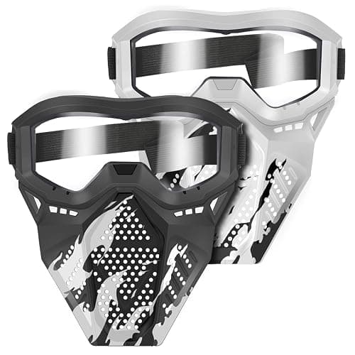 POKONBOY Upgraded 2 Pack Tactical Mask, Mask with Goggles Compatible with Nerf Rival, Apollo, Zeus, Khaos, Atlas, Artemis and N-Strike Elite Blasters (White & Black) - Image 1