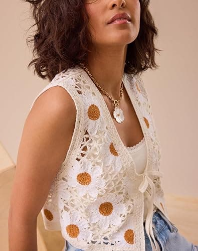 Yojeasrio Women Y2K Crochet Knit Vest Cute Tie Front Tank Top Sleeveless V Neck Crop Hollow Out Sweater Vest Going Out Tops thumbnail 3