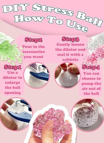 Donpidd DIY Stress Ball Making Kit 15 TPR Skins,4.2 oz Fillers,1 Vacuum Tool,20 Cable Tie for Create ASMR Anxiety Relief Toys Crunchy Relaxing (1 Set) thumbnail 5