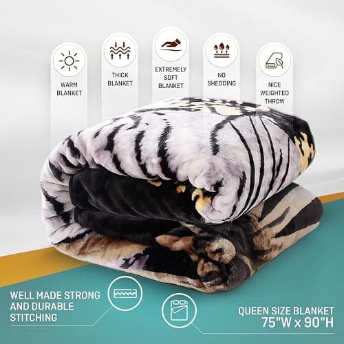 Hiyoko 5.3 lbs White Tiger Blanket Queen Size Heavy Thick Warm for Family and Friends - Korean Mink Blanket (75" x 90"), San Marcos Mexican Blankets thumbnail 4