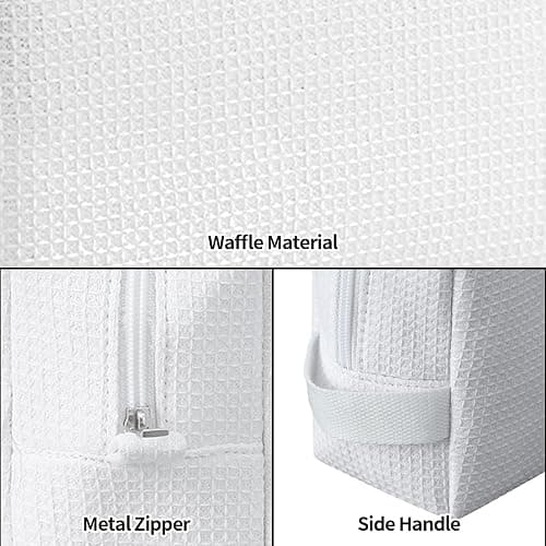 DYSHAYEN Small Waffle Makeup Bag for Travel, White | Cotton Material, Zipper Closure, Portable, Organizer for Cosmetic Accessories, Brushes, Skincare thumbnail 4