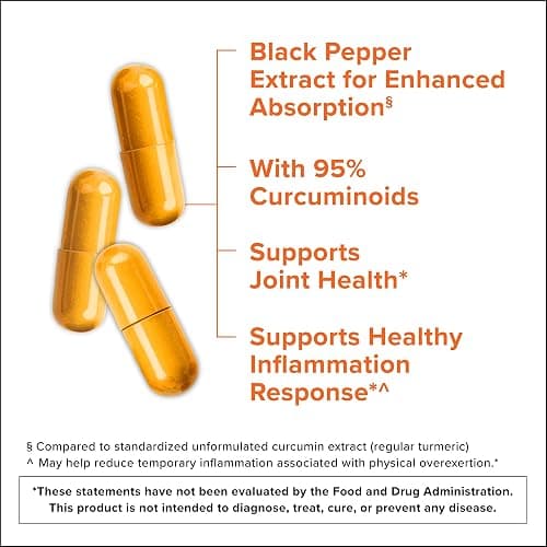 Qunol Turmeric Curcumin 2250mg, Black Pepper Extract for Enhanced Absorption, Supports Healthy Inflammation Response and Joint Health, Dietary Supplement, Vegetarian Formula, 90 Capsules thumbnail 2