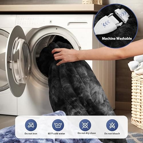 MAXEVE Electric Heated Throw Faux Rabbit Fur Blanket 8 Heating Levels | 8-Hour Auto Off, Fast Heating, Warm, Washable, Over-Heat Protection, ETL Certified, Grey thumbnail 8