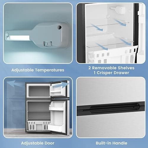 Electactic 3.1 Cu.Ft Mini Fridge with Freezer, 2 Door Compact Refrigerator, Mini Fridge with Adjustable Removable Glass Shelves for Bedroom, Office, Dorm or Apartment, Stainless Steel thumbnail 4