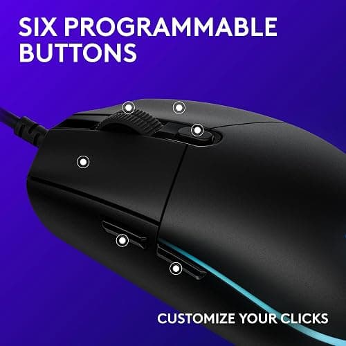 Logitech G203 Wired Gaming Mouse, 8,000 DPI, Rainbow Optical Effect LIGHTSYNC RGB, 6 Programmable Buttons, On-Board Memory, Screen Mapping, PC/Mac Computer and Laptop Compatible - Black thumbnail 5