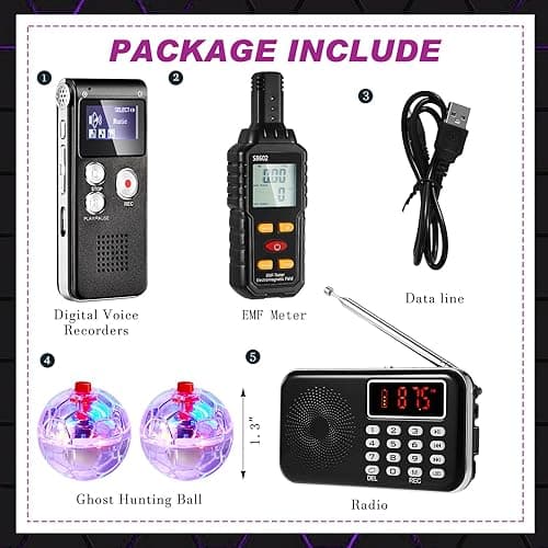 Dunzy 5 Pcs Ghost Hunting Equipment Kit Ghost Hunting Box with 1 Emf Meter 2 LED Balls and 1 Digital Voice Recorder Paranormal Equipment Emf Meter Detector for Home Outdoor thumbnail 3