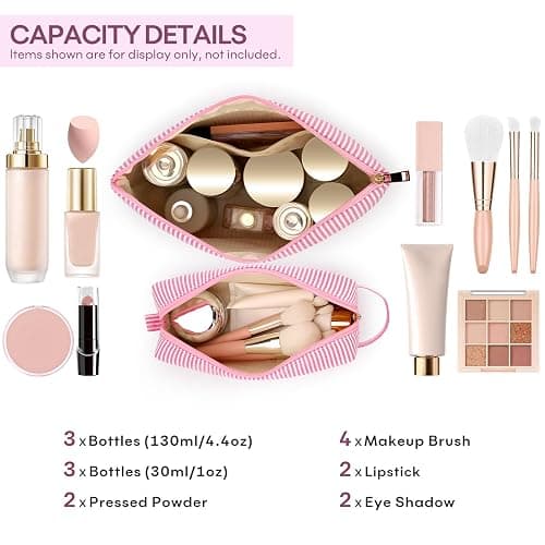 2 PCS Initial Makeup Bags for Women: Cosmetic Bag for Travel Toiletry - Birthday Gifts for 11 12 13 14 15 16 17 18 Years Old Girl Graduation Teacher Gift- Teen Girl Gifts Trendy Stuff - Pink A thumbnail 3