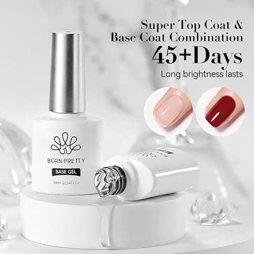 Born Pretty Top Coat Gel UV - No Wipe Super Top Coat Gloss Base Gel Kein Absplittern Oder Abblättern und Lang Anhaltend Unterlack und Überlack Set thumbnail 2