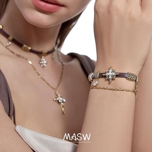 Retro style women's bracelets Fashionable star leather bracelets for stackable women's accessories M2593 thumbnail 3