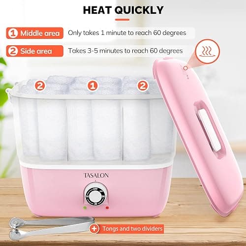 TASALON Hot Towel Steamer for Facials, Hot Towel Warmer Quickly Heats Up in 5 Minutes, Portable Towel Machine Fits 16 Mini Towels, Salon Equipment Towel Warmer for Facials, Spa, Massage, Pink thumbnail 2