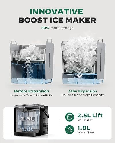 Silonn Boost Ice Maker with Innovative 2.5L Ice Basket & 1.8L Water Tank, 9 Bullet Ice Cubes in 6 Mins, Countertop Ice Maker with LED Touch Control, Self-Cleaning Ice Machine, 2 Ice Sizes thumbnail 4