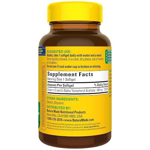 Vitamin E 180 mg (400 IU) dl-Alpha Softgels, 180 Count for Antioxidant Support thumbnail 8