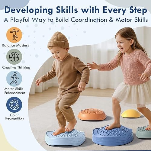 Lehoo Castle Stepping Stones for Kids, Balance Toddler Toys, Outdoor Toys | Non-Slip Sensory Toys, Balance and Gross Motor Skills, Indoor & Outdoor Obstacle Course for Kids, Coordination, 18M+ thumbnail 3