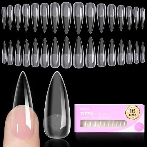Beetles Tipex Lite Instant Apex Nail Tips, Long Stiletto, 16 Sizes(00-14) | No Builder Gel Needed, Etched-free Acrylic Nails for DIY Salon-look False Nail Extensions, Full Cover Soft Gel Tips - Image 1