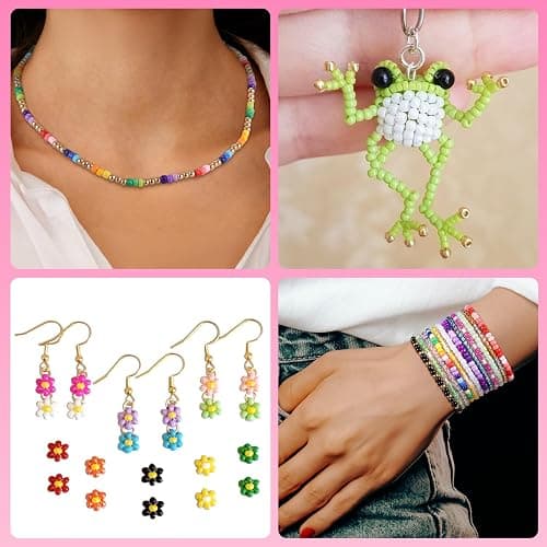 Funtopia 13000pcs 4mm Seed Beads for Jewelry Making, 5 Types 120 Colors Small Glass Beads for Bracelets, Friendship Bracelet Kit with Alphabet Letter Beads, Smile Face Beads for DIY, Art and Craft thumbnail 4