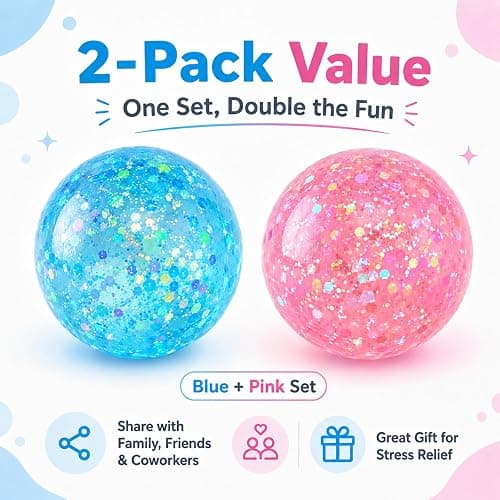 Gexalno 2PCS Glitter Sugar Stress Ball for Adults Stress Relief and Hand Exercise, 2.36 inch Squishy Squeeze Ball Fidget with TPR for Office, Classrooms, Travel, Parties thumbnail 5