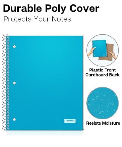 Dunwell Graph Paper Notebook 8.5 x 11 (Blue) Plastic Cover, 100 Sheets (200 Pages), 4x4 Squares, 1 Subject Graph Paper Spiral Notebook, 1/4" Grid, Pocket Divider, Easy Tear-Off, 3-Hole Punched | 100 Sheets (200 Pages), 1-Subject Graph Paper Spiral Notebook, 4x4 Squares, Pocket Divider, 3-Hole Punched Pages thumbnail 5