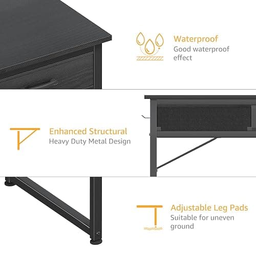 DLisiting Small Desk with Fabric Drawers for Bedroom, 32 Inch Gaming Desk with 2 Drawers for Small Space, Study Writing Table PC Desks, Black thumbnail 9