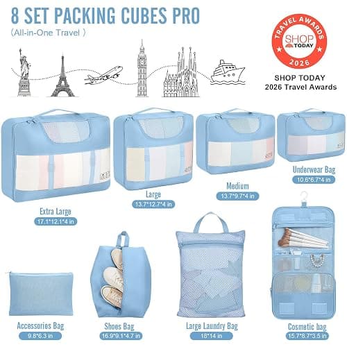 Veken 8 Set Packing Cubes for Travel Essentials, Suitcase Organizer Bags in 4 Sizes, Carry-On Luggage Accessories with Large Laundry & Hanging Toiletry Bag, Must-Have for Airplane, Road Trip & Camping thumbnail 2