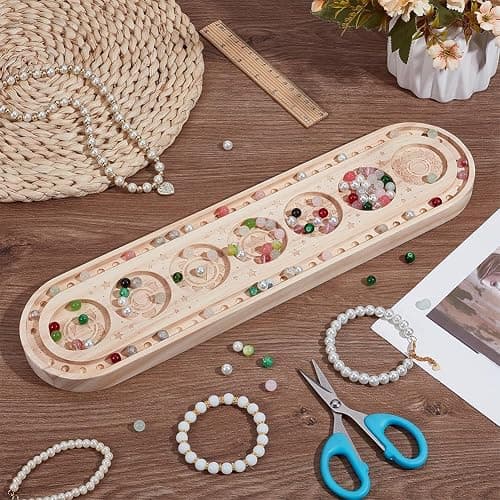 BENECREAT Wood Bead Design Board, Oval Rectangle Bracelet Bead Board with Chakra Pattern Bead Tray for Art Crafts Jewelry Making Beading Supplies, 15.7x3.9Inch thumbnail 4