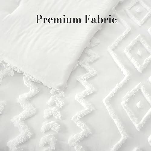 Amélie Home Boho Comforter Set Queen Size, 3 Piece White Boho Bedding Set, Rustic Farmhouse Luxury Gift for Women Home Decor, Soft Cozy Diamond Comforter for All Seasons thumbnail 6