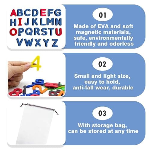 Lot de 79 chiffres magnétiques colorés de l'alphabet - Lettres et chiffres - Jouet éducatif ABC pour enfants thumbnail 4