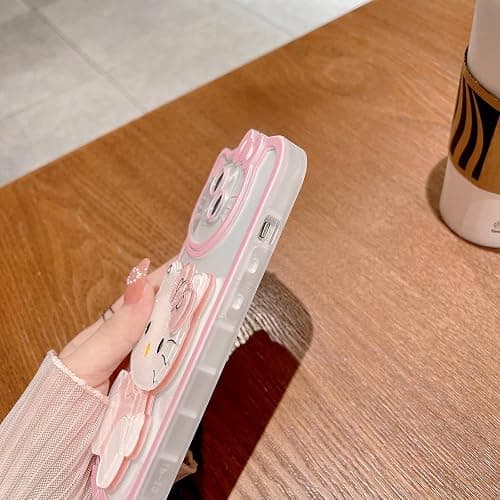 XXYUIKEZI for iPhone 16 Kawaii Cartoon Cute Pink Phone Case，Built-in Makeup Mirror for Women Girls, Soft Transparent Protective Pink Phone Case thumbnail 7