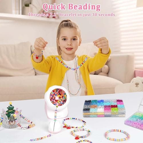 Clay Bead Spinner and Seed Bead Spinner, 2-in-1 Electric Bead Spinner for Jewelry Making, Bracelet Spinner and Necklace Making Machine with Bead Needles and Thread (Pink) thumbnail 3